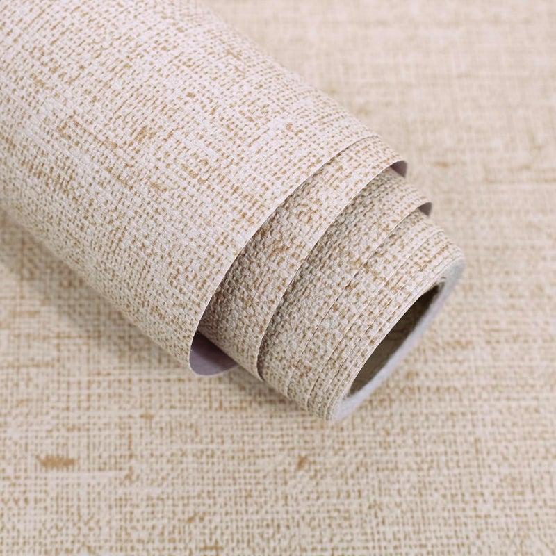 lenify Beige Grasscloth Peel and Stick Wallpaper Textured Contact Paper 15.7inch x 118.1inch Faux Linen Vintage Grasscloth Contact Paper Self Adhesive Removable Wallpaper Vinyl - Image 1